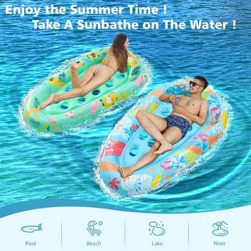 Miniatura 3 de Paquete de 2 flotadores de piscina para adultos, 72 x 42 pulgadas, tamaño ultra con reposacabezas, agujeros de enfriamiento, tapetes gigantes
