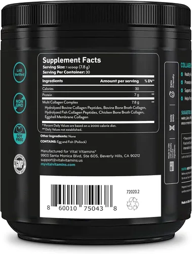 Miniatura 9 de Vital Vitamins Polvo de péptidos de colágeno múltiple, sin sabor, fácil de disolver, tipo I, II, III, V, X, para mujeres y hombres, promueve