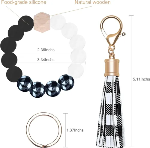 Miniatura 2 de Weixiltc Llavero para mujer, pulsera de cuentas de silicona, llavero con borla de cuero