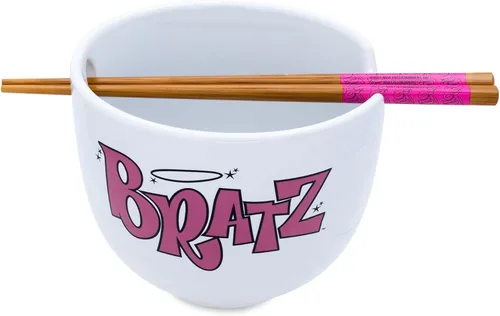 Miniatura 2 de Silver Buffalo Bratz - Tazón de cerámica para ramen con palillos con Cloe, Jade, Yasmin y Sasha, 20 onzas