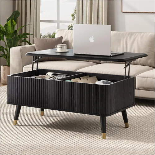 Miniatura 27 de JOINICE - Mesa auxiliar cuadrada con tapa elevable para sala estar u oficina en casa, con almacenamiento, compartimento oculto, estilo moderno Nogal