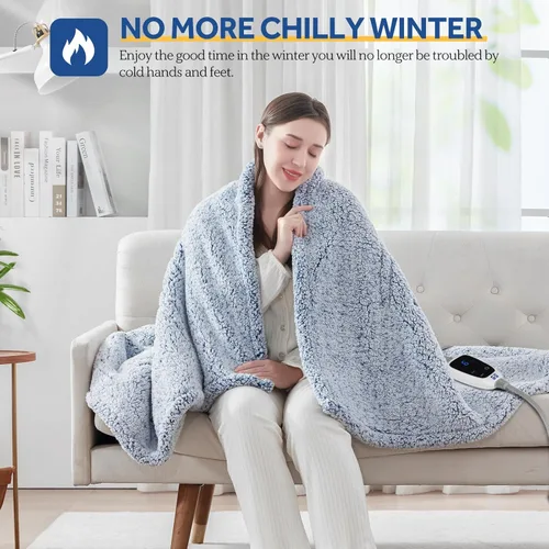 Miniatura 2 de Sealy - Manta eléctrica térmica de doble sherpa suave de 50 x 60 pulgadas súper acogedora con 6 niveles de calentamiento rápido y apagado automático