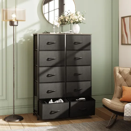 Miniatura 2 de WLIVE - Cómoda alta negra para dormitorio con 10 cajones, cómoda de dormitorio, muebles de cómoda para dormitorio, unidad organizadora de Negro