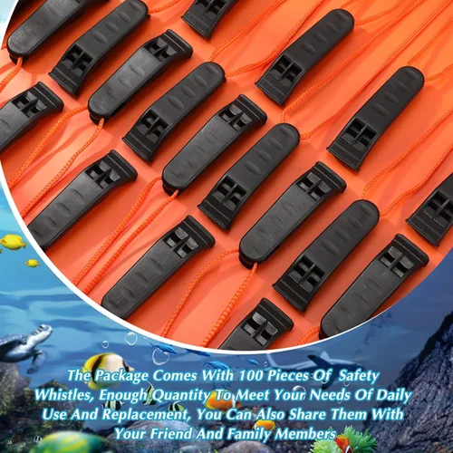 Miniatura 5 de 100 Piezas de Silbatos de Emergencia con Cordón Silbatos de Seguridad y Supervivencia Sonido Fuerte para Seguridad, Camping, Senderismo, Navegación