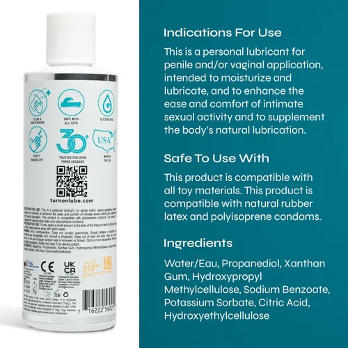 Miniatura 2 de Turn On Lubricante personal a base de agua apto para juguetes, fórmula limpia, suave y no pegajosa, sin glicerina, seguro para todos los juguetes, 8