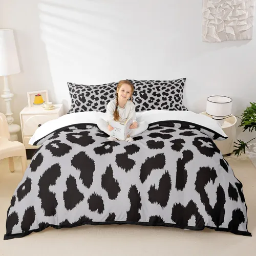 Miniatura 37 de Juego de funda de edredón para niños, tamaño individual, diseño de cebra y leopardo con purpurina, decoración de habitación para niñas y mujeres