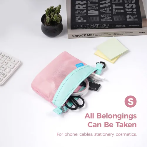Miniatura 3 de Pack all bolsa con cremallera de material resistente al agua, bolsa de malla con cremallera para almacenamiento, viajes, oficina (pequeña, rosa)