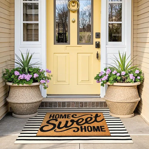 Miniatura 3 de KIMODE - Alfombra de algodón tejida con diseño a rayas en color negro, para puerta de entrada, cocina, decoración de estilo rústico
