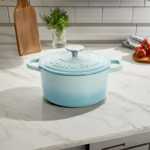 Miniatura 5 de Crock-Pot Horno holandés artesanal redondo de hierro fundido esmaltado, 7 cuartos de galón, aguamarina Azul aguamarina