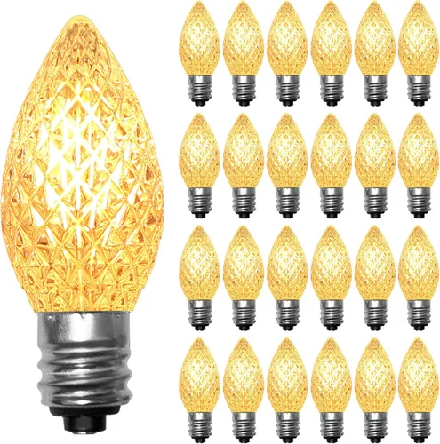 Miniatura 9 de Paquete de 25 bombillas LED transparentes C7, bombillas de repuesto de Navidad con base de candelabro E12, bombillas blancas cálidas inastillables