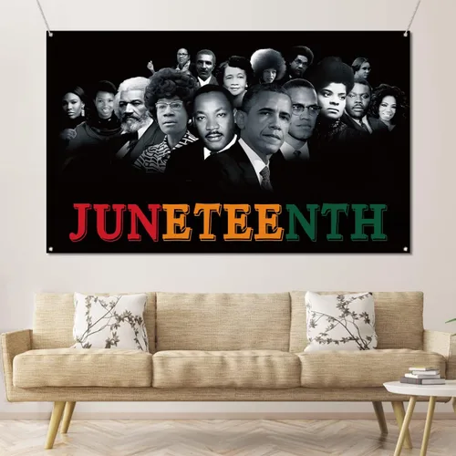 Miniatura 5 de Sunwer Juneteenth - Telón de fondo para cabina de fotos con personajes famosos afro americanos, 19 de junio de 1865, decoración del Día