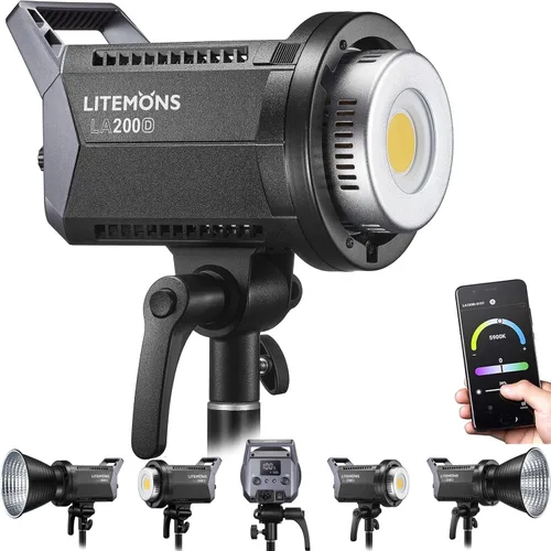 Godox Litemons LA200D - Luz de video LED de 200 W con montaje Bowens, 101000lux/3.3 ft, 5600K, CRI/TLCI 97+, control de aplicación, 8 efectos,