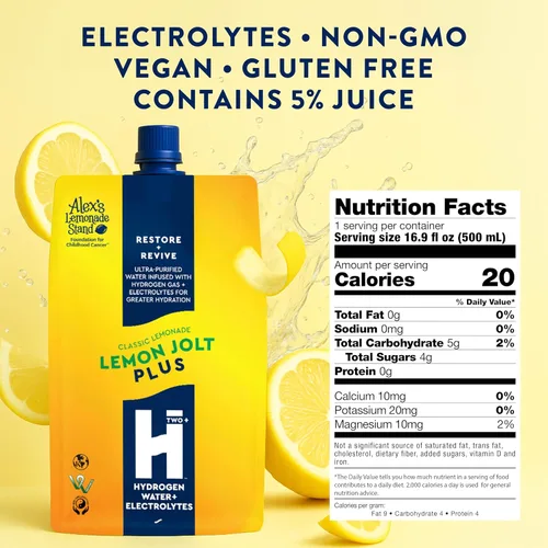 Miniatura 2 de HTWO Plus Agua de hidrógeno molecular con electrolitos, sabor a limonada, paquetes de hidratación sin azúcar, paquete de 6 unidades de 16.9 onzas