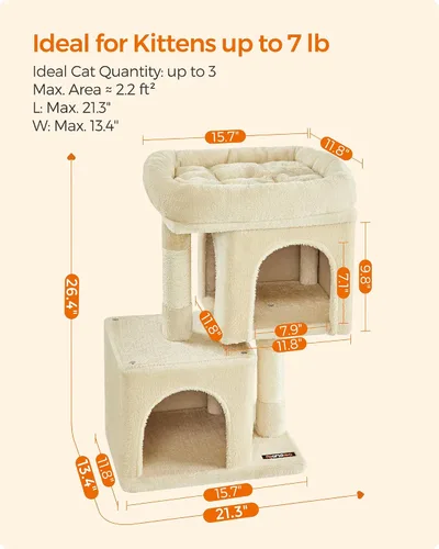 Miniatura 6 de Feandrea Árbol para gatos, torre para gatos de 26.4 pulgadas, condominio de felpa para gatitos de hasta 7 libras, percha grande, 2 cuevas, poste