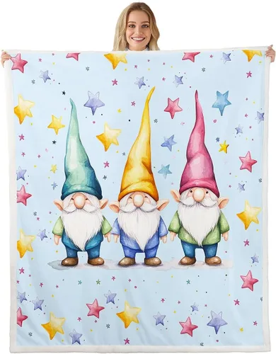 Erosebridal Cartoon Gnomes Fleece Blanket,Dwarf Throw Blanket 40x50 Inch for Bedroom Living Rooms Sofa Couch,Colorful Stars Sherpa