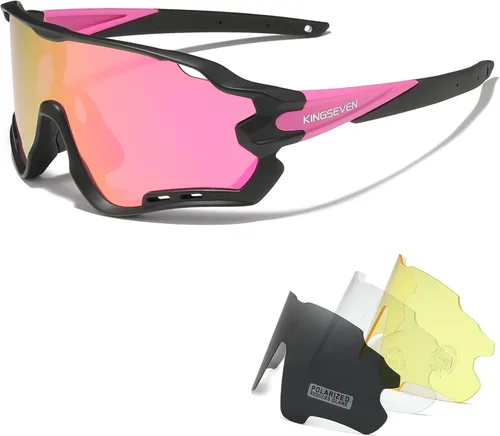 Miniatura 4 de KINGSEVEN Gafas de ciclismo polarizadas para hombres y mujeres, gafas de sol para bicicleta de carretera MTB con 4 lentes intercambiables LS-911
