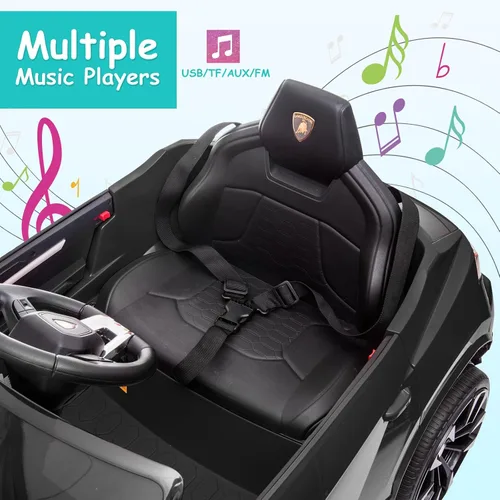 Miniatura 4 de Auto eléctrico para niños con licencia Lamborghini de 12 V, vehículo de paseo con control remoto, velocidad máxima 2.5 mph, luces LED, reproductores