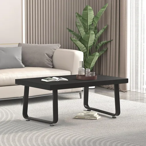 Miniatura 5 de HSH Mesa de café negra moderna, mesa de centro de madera rústica y metal, mesas de café sencillas de estilo granja para sala de estar, mesa de té