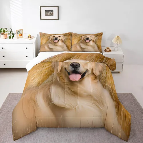 Miniatura 6 de Feelyou Juego de edredón Golden Retriever con estampado de perro para niños y adultos, lindo juego de edredón de cachorro, suave, cálido, esponjoso