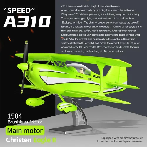 Miniatura 4 de Avión RC 4CH A310 Biplane RC para adultos principiantes 3D/6G 1504 Motor sin escobillas Avión de control remoto de espuma EPP 2.4G modelo de ala