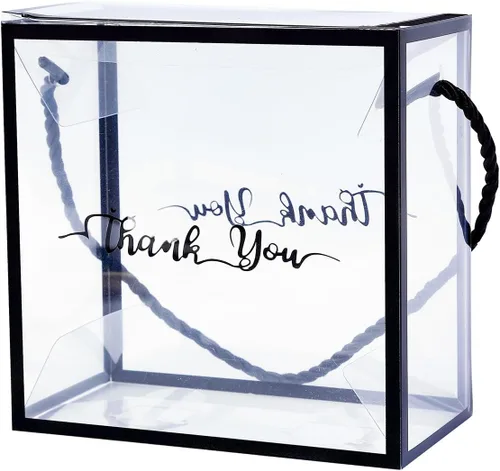 Miniatura 2 de Efavormart - Paquete de 25 cajas de regalo de PVC transparente con asas de cuerda negras e impresión de agradecimiento, cajas de regalo de dulces