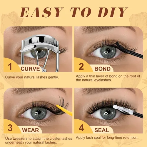 Miniatura 8 de QUEWEL 580 racimos de pestañas 30D+40D+50D+60D+80D+100D racimos de pestañas wispy de 10-18mm, pestañas individuales en racimo reutilizables