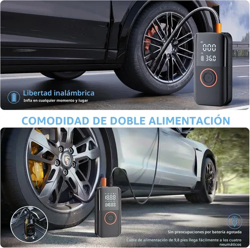 Miniatura 2 de Bomba de aire para neumáticos de automóvil, bomba de neumáticos inalámbrica de 150 PSI, 12 V CC y batería de doble potencia, compresor de aire