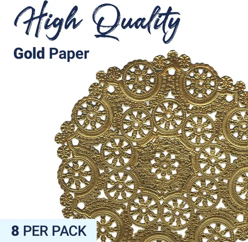 Miniatura 3 de Royal Lace Productos de papel de alta calidad, tapetes de papel redondos de encaje de medallón, 10 pulgadas, lámina dorada, paquete de 8 Dorado