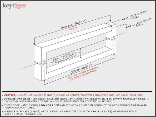 Miniatura 2 de Manijas de puerta modernas de acero inoxidable negro mate de 71 pulgadas de largo, tiradores interiores y exteriores espalda con espalda