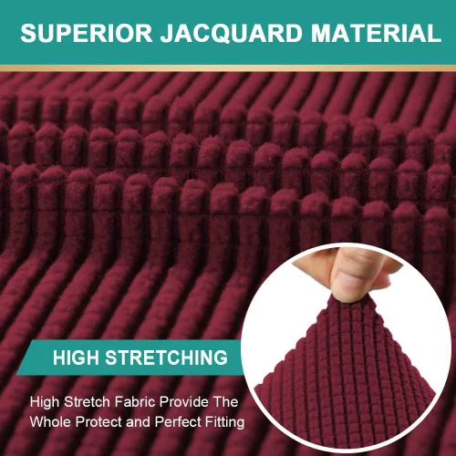 Miniatura 5 de Funda ajustada para sofá chaise lounge - Funda elástica para chaise de doble brazo con protector (Rojo vino, cuadros pequeños)