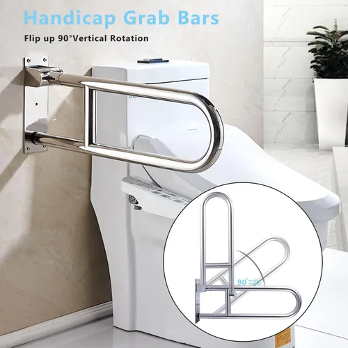 Miniatura 2 de Barras de agarre de inodoro de 23.6 pulgadas para baño, acero inoxidable, barras de seguridad abatibles para personas mayores, bañeras, duchas, asas