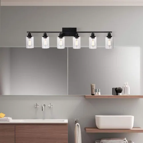 Miniatura 3 de MELUCEE Lámpara de Tocador Negra de 6 Luces, Aplique Industrial de Metal para Pared, Iluminación para Baño, Dormitorio, Pasillo, Cocina, Soporte