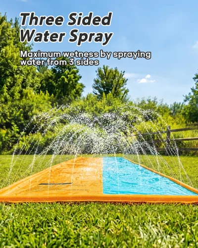 Miniatura 3 de Spring Water Tobogán acuático para patio trasero de niños, 17 pies x 3 carriles de carreras, toboganes de agua deslizantes con aspersor para edades