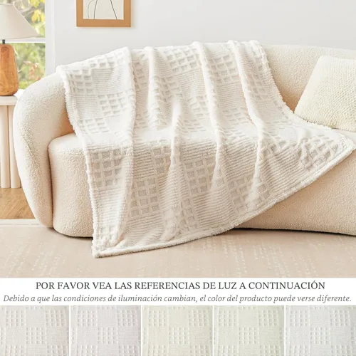 Miniatura 6 de EXQ Home Manta de forro polar para sofá o cama, manta decorativa jacquard con patrón de retazos de gofre 3D, acogedora manta de franela suave