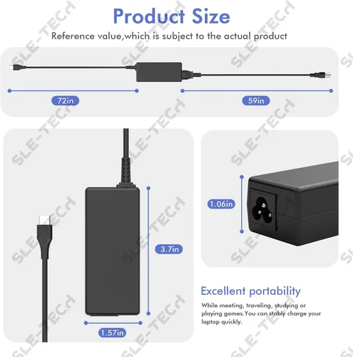 Miniatura 2 de Cargador USB C para portátil de 45 W compatible con HP Chromebook Thinkpad Yoga, Dell Chromebook 3100, Latitude 5420, Asus, Samsung, Acer, Google
