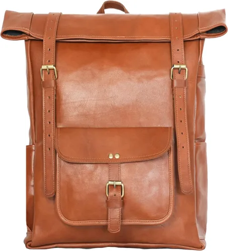 Miniatura 2 de jaald Mochila de cuero marrón de 23 pulgadas, mochila vintage para portátil, bolsa de viaje grande con parte superior enrollable, cómoda y ligera