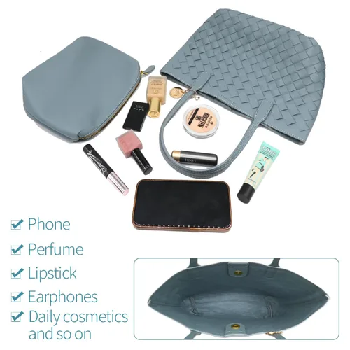 Miniatura 4 de PS PETITE SIMONE Bolso tejido para mujer, bolso de mano de cuero vegano Ella pequeño bolso de hombro, Azul