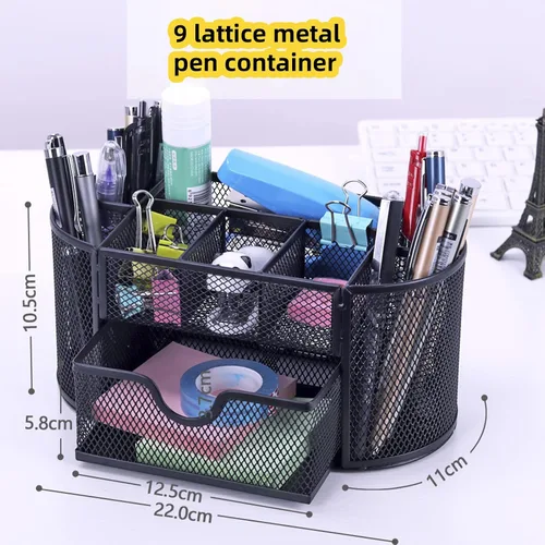 Miniatura 4 de Organizador de escritorio de malla, suministros de oficina, multifuncional, con 8 compartimentos y 1 cajón para oficina, hogar, escuela, aula