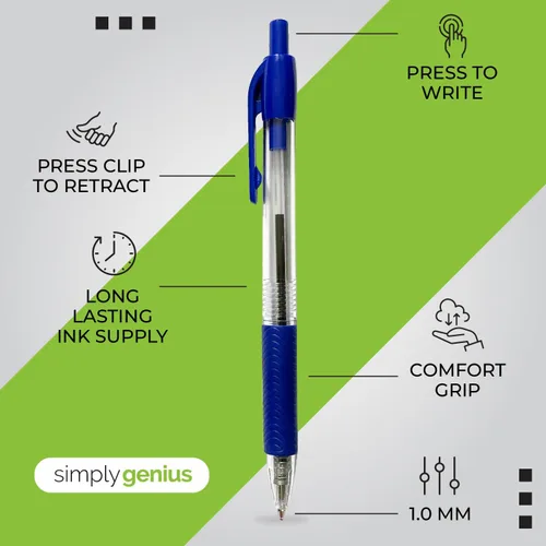 Miniatura 4 de Simply Genius Bolígrafos azules, 200 bolígrafos a granel, retráctiles, tinta azul, escritura suave y ergonómicos para tomar notas y suministros