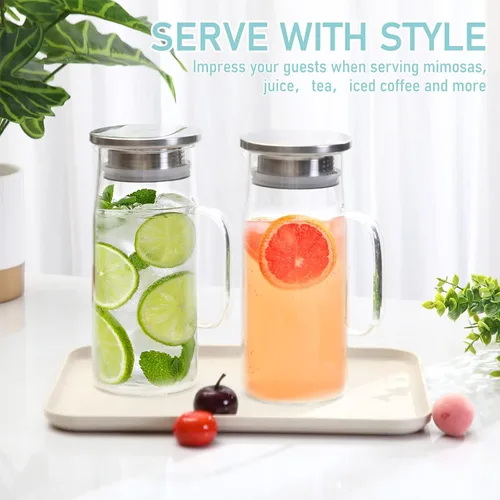 Miniatura 7 de 2 jarras de vidrio con tapa y boquilla, jarra de vidrio para agua caliente/fría con asa, jarras de té helado, jarras de bebidas para refrigerador
