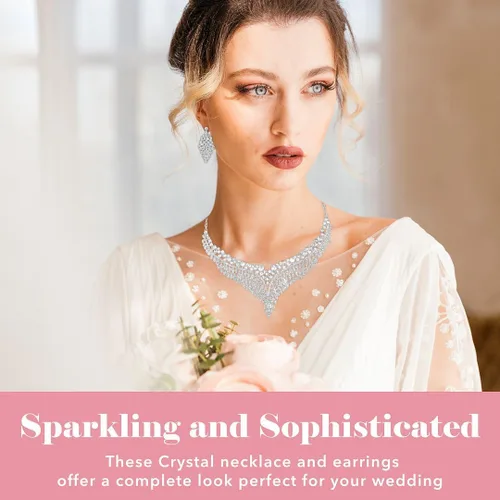 Miniatura 3 de Costume Jewelry Set for Women - Wedding Jewelry Sets for Brides Bridal Jewelry Set for Wedding - Crystal Statement Necklace and Earrings Set