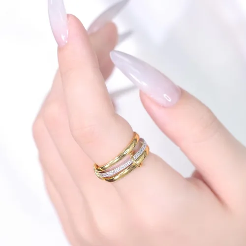 Miniatura 7 de Anillos apilables de oro para mujer, no se deslustra, juego de 3 anillos entrelazados con circonita cúbica, delicados anillos chapados en oro de 18