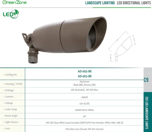 Miniatura 4 de Westgate Foco LED de paisaje impermeable, iluminación direccional ajustable para patio, terraza, jardín, camino, área de piscina, todos