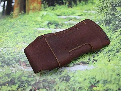 Miniatura 2 de Funda plegable para cuchillo de bolsillo de 5 pulgadas, funda de cinturón de cuero genuino marrón liso TS-sheathTS
