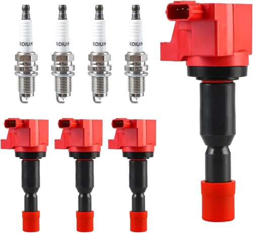 Pindex Paquete de 4 Bobinas de Encendido UF581 y Bujías de Iridio Kits de Paquete de Bobinas Compatible con Honda Fit 2007 2008 1.5L L4 30520PWC501