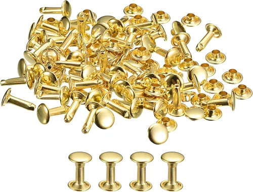 Miniatura 35 de uxcell 100 juegos de remaches de cuero, remaches de doble tapa de 0.236 x 0.315 pulgadas, remaches de metal para reparación de cuero, manualidades