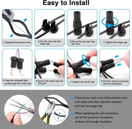 Miniatura 4 de 24 piezas de conectores de cable de luz de paisaje de bajo voltaje para exteriores, conectores de cable de calibre 14-20 para luces de camino