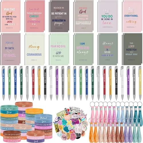 Miniatura 8 de Yeaqee 146 Piezas Conjunto de Regalos Cristianos al Por Mayor Incluye 24 Lápices con Versículos de la Biblia 24 Cuadernos de la Biblia 24 Pulseras