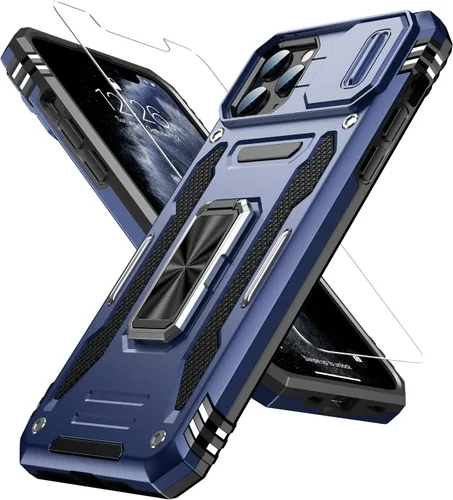 Miniatura 15 de MERRO Funda para iPhone 13 Pro con protector de pantalla, protección de cámara deslizante, funda resistente de grado militar con soporte magnético