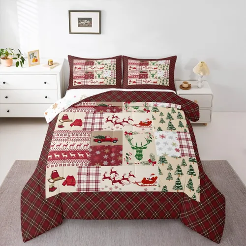 Miniatura 18 de Juego de edredón de Navidad de dibujos animados para niños, tamaño individual, juego de ropa de cama Kawaii de Papá Noel, pingüino, ciervo